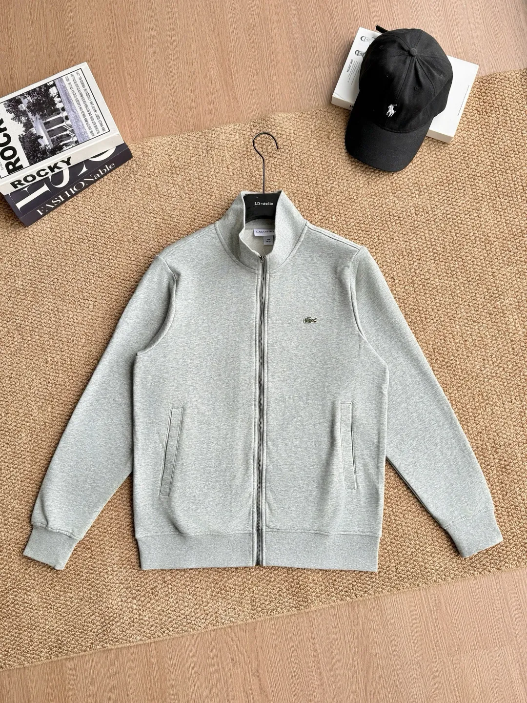 2026 Lacoste New Arrival zipper suit, small logo embroidery design on the chest, simple, casual and elegant, 360g terry color, Black Gray Royal Blue, Size: M L XL 2XL LA-11628#